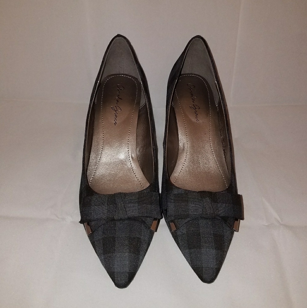 Amelia Grace Grey & Black Plaid Heels Pumps 9